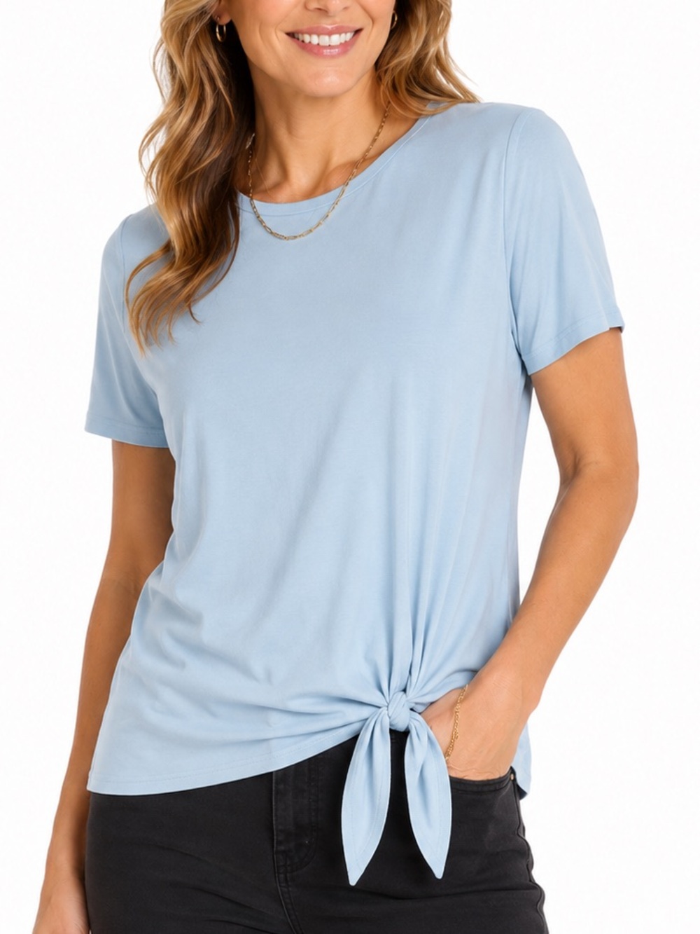 Green Envy Light Blue/Green Front Tie-Knot Short Sleeve Tee. Size 2X